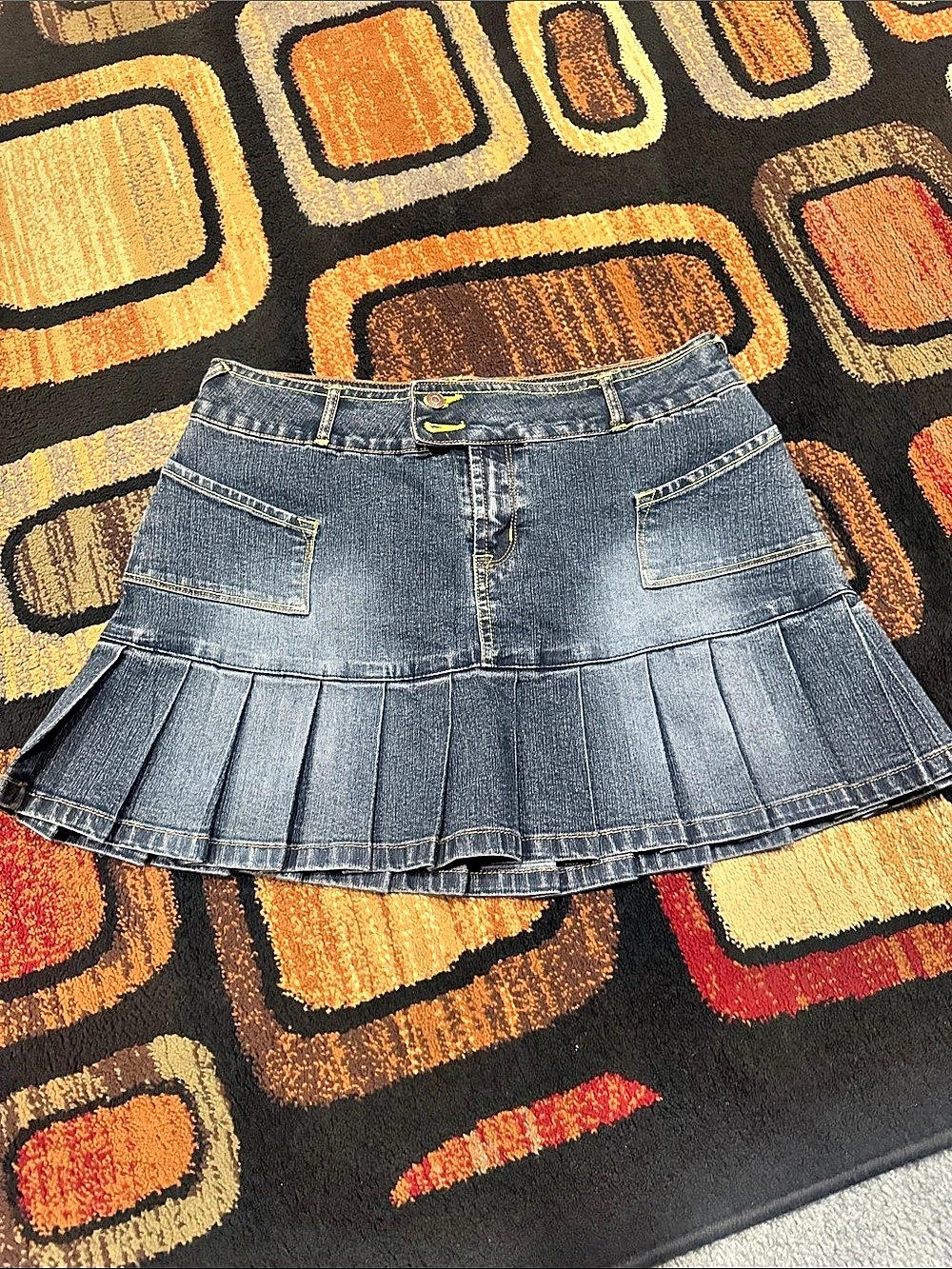 Faded Glory Denim Pleated Mini Skirt Blue Size 9